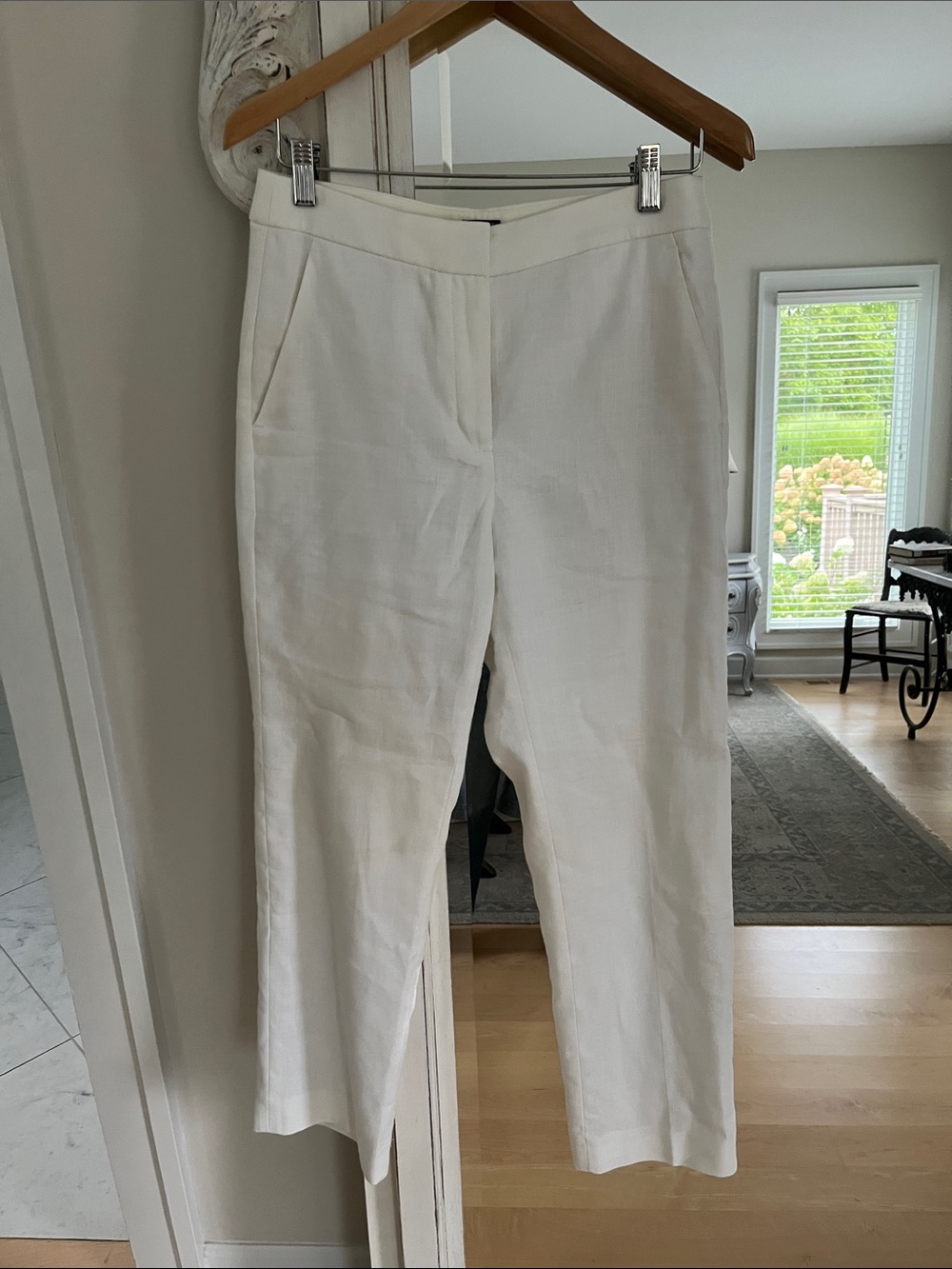J. Crew Kate White Straight-Leg Linen-Blend Pants